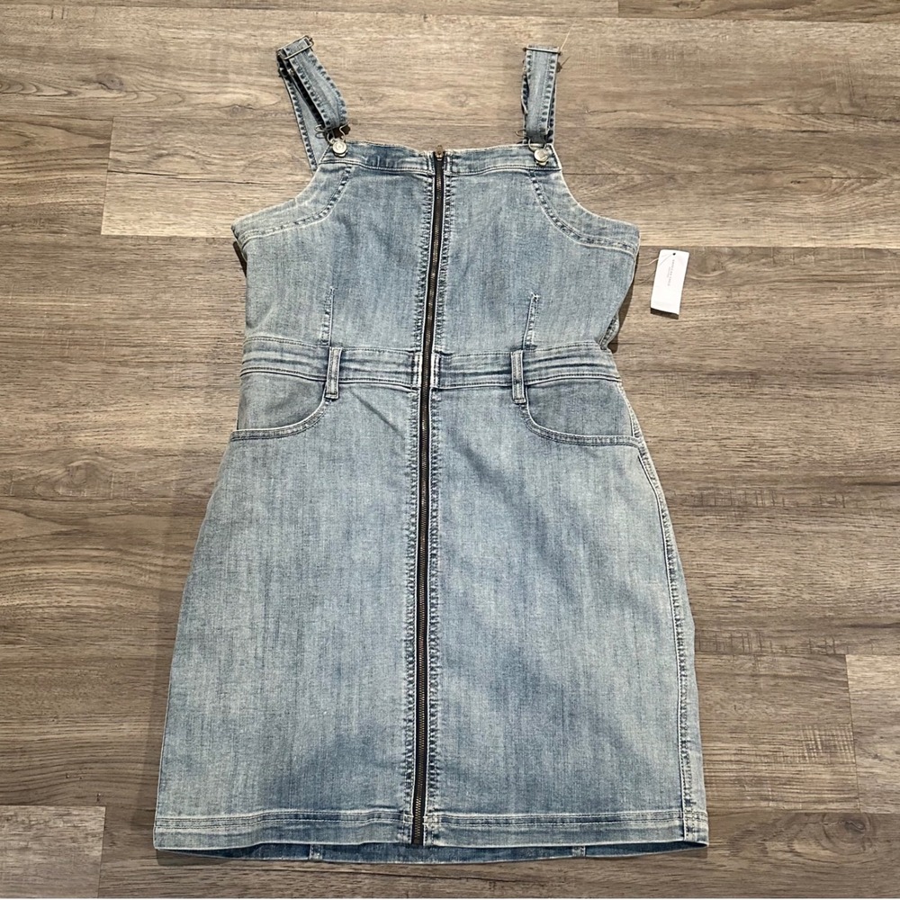 American Eagle Light Wash Denim Zip Front Mini Pinafore Dress Size 14 2971-408